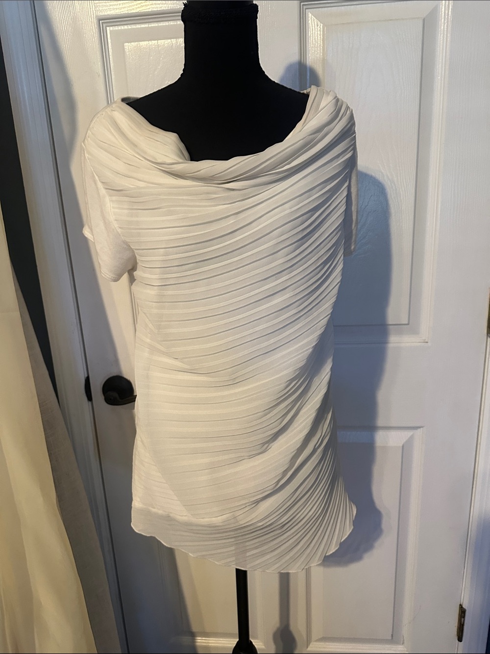 Neiman Marcus Cream Pleated Cowl Neck Blouse